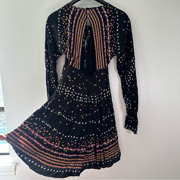 Free People Coryn Mini Dress Black Printed Open Back Long Sleeve Size 2 - Picture 15 of 15